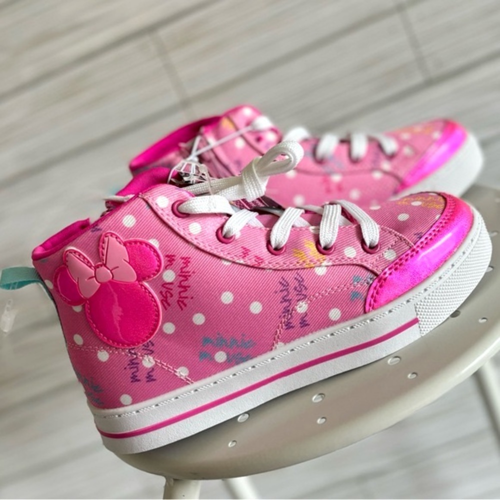 🆕 Disney Ltd Ed. Hot Pink Minnie Mouse Bow Icon Zip-Side High-Top Sneakers